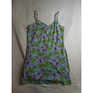 Its Happy Bunny Lets Focus On Me Blue Cotton Sleep Dress Nightgown Medium